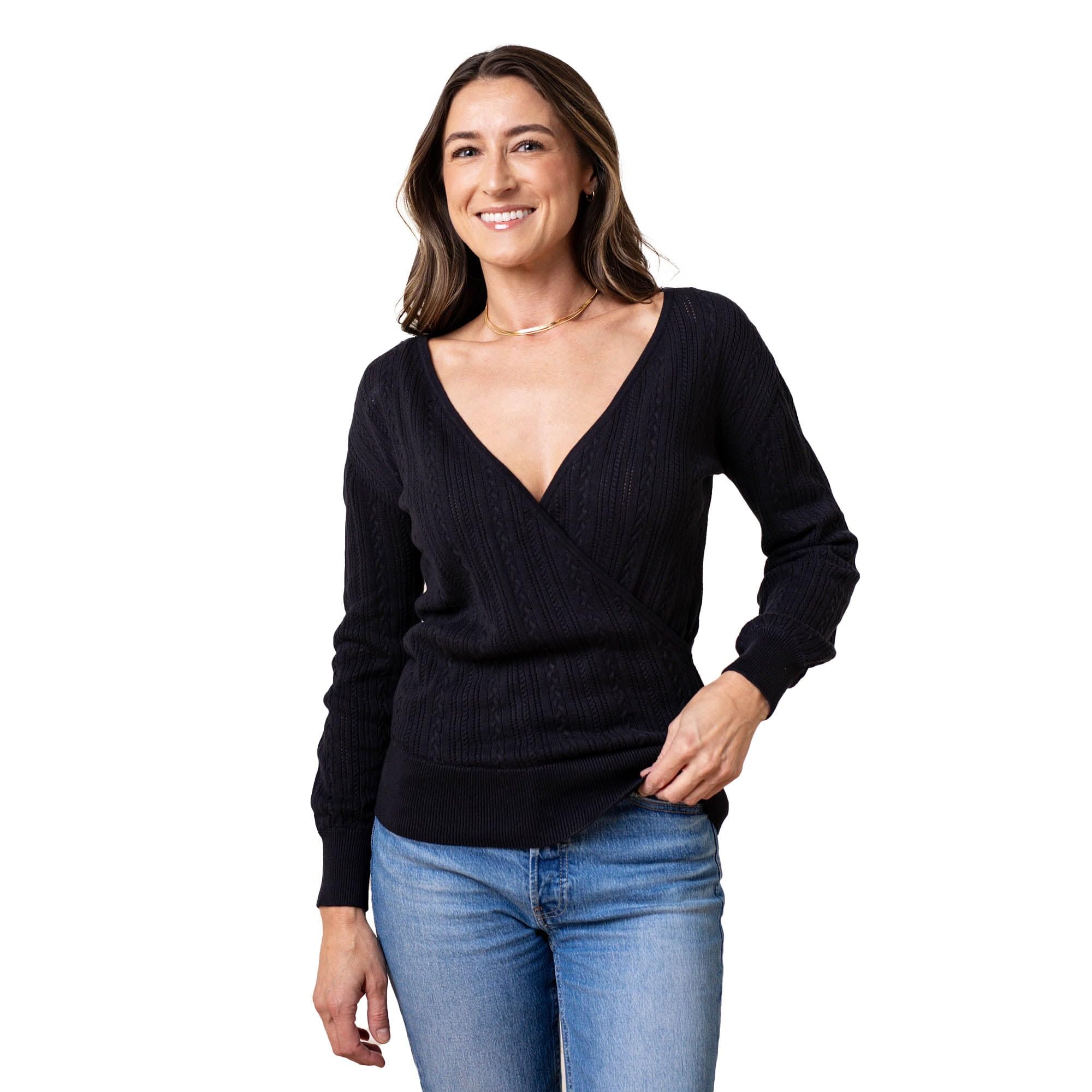 Hope &amp; Henry Women's Long Sleeve Fine Gauge V-Neck Sweater