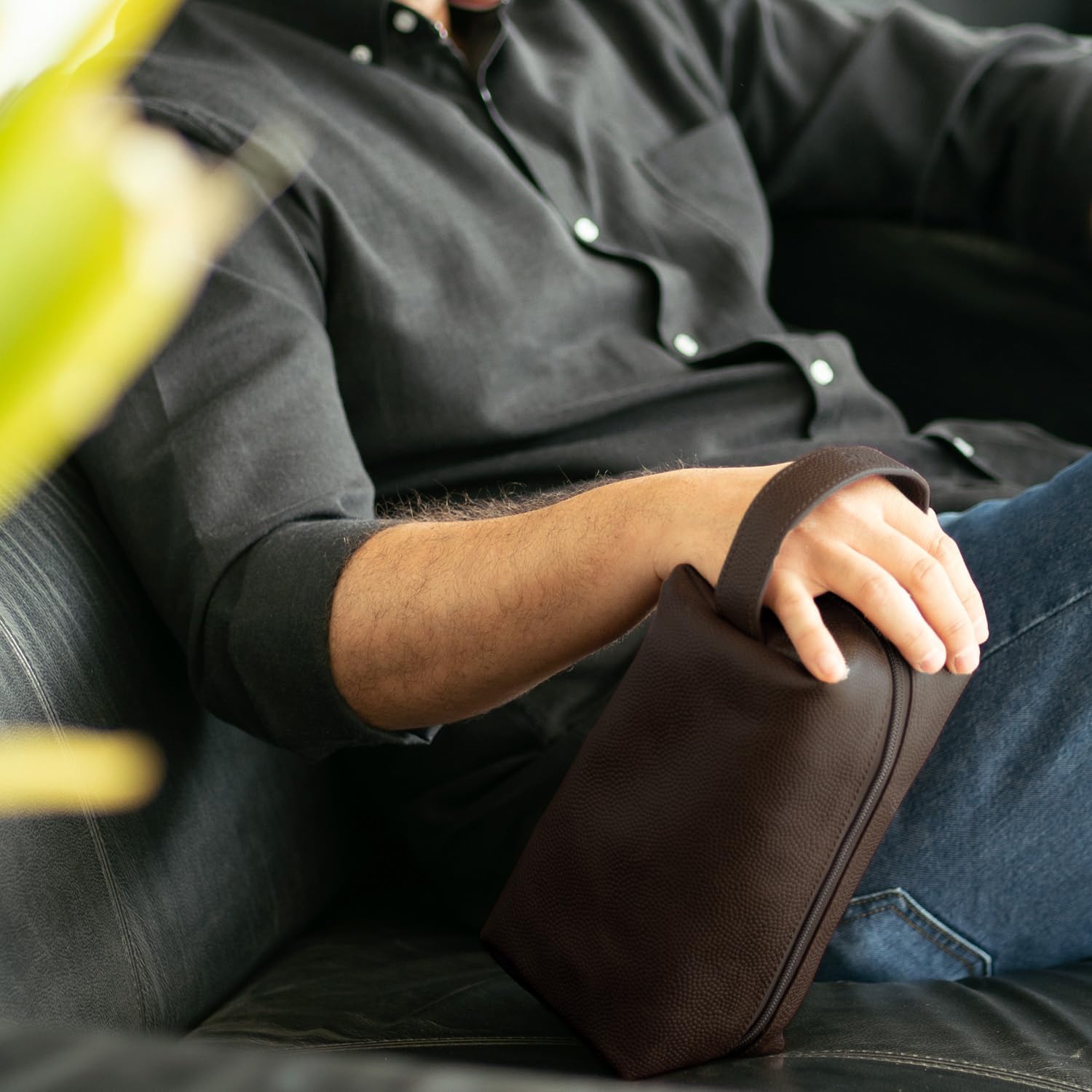 Leather Toiletry Bag for Men – Water Resistant Travel Dopp Kit - Premium Full Grain Leather Cosmetic Case- Perfect Gifts for Him - Mens Toiletry Bag (Chocolate)