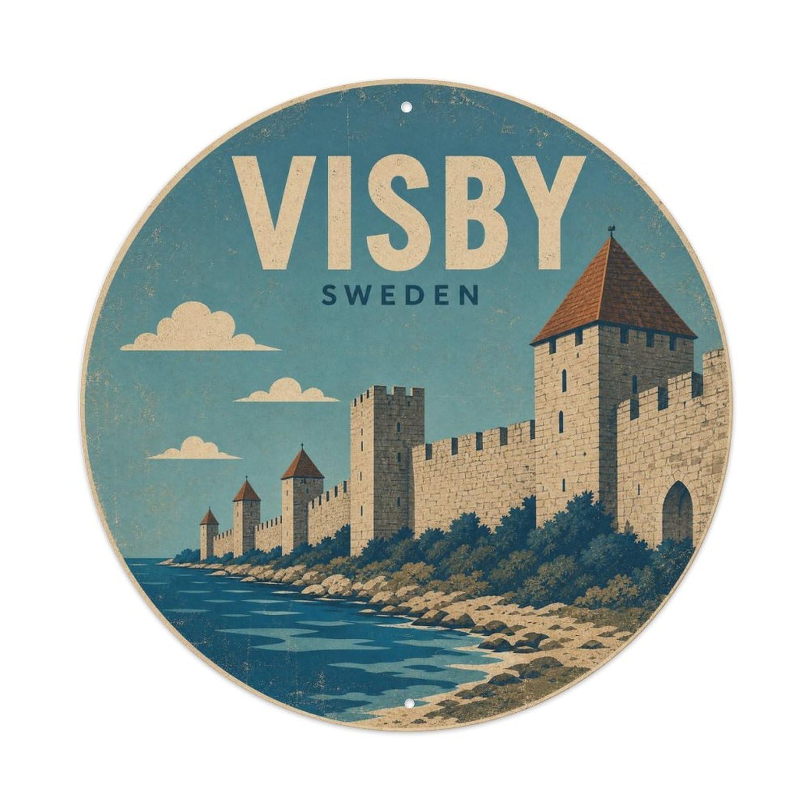 Vintage Travel Sweden Visby Vintage Metal Tin Sign Plaque Wall Decor for Cafe, Club Bar, Office, Garden Metal Poster 8x8Inch