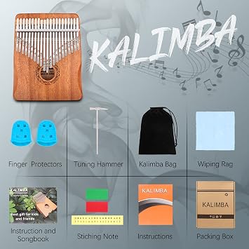 YUNDIE Kalimba Thumb Piano, Portable 17 Keys Mbira Finger Piano with Tune Hammer and Study Instruction,Musical Instruments Birthday Gift for Kid Adult Beginners Professional (Brown, 21 keys)
