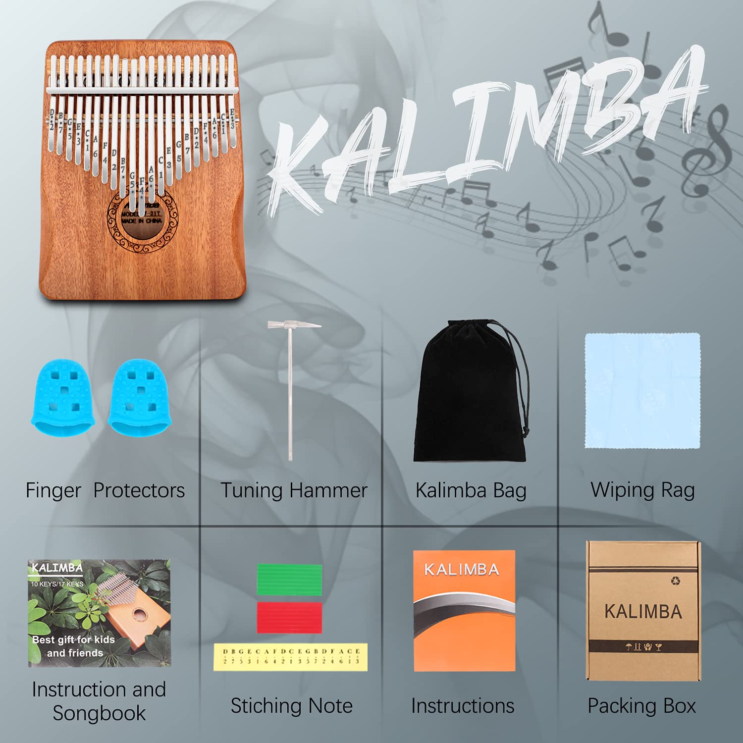 Kalimba kciuk fortepian, YUNDIE przenośny 21 klawiszy, Mbira, pianino z młotkiem melodyjnym i instrukcją nauki, instrumenty muzyczne, prezent dla dzieci, dorosłych, początkujących, profesjonalistów