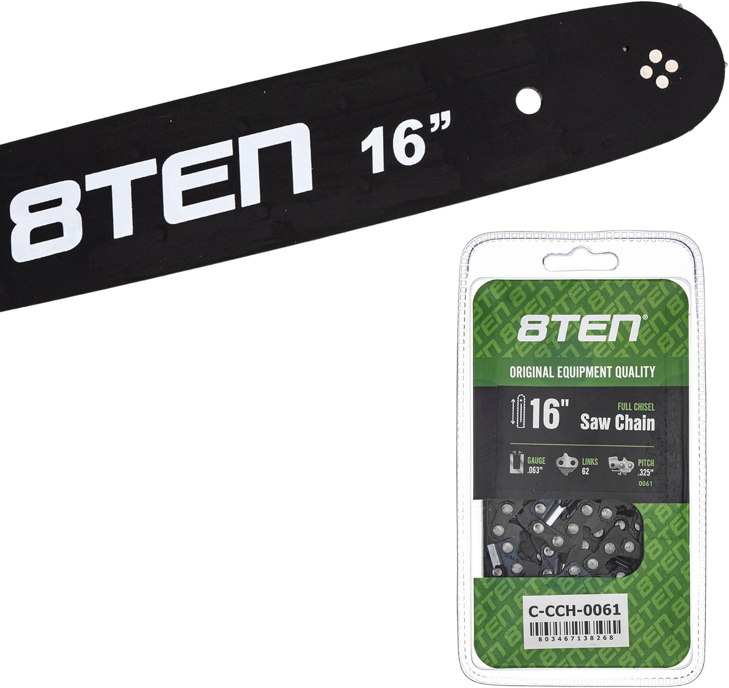 8TEN 16" Chainsaw Guide Bar & Chain .063 13/40 62DL for Stihl 017 25 009 Homelite 30050084713 26RS362E