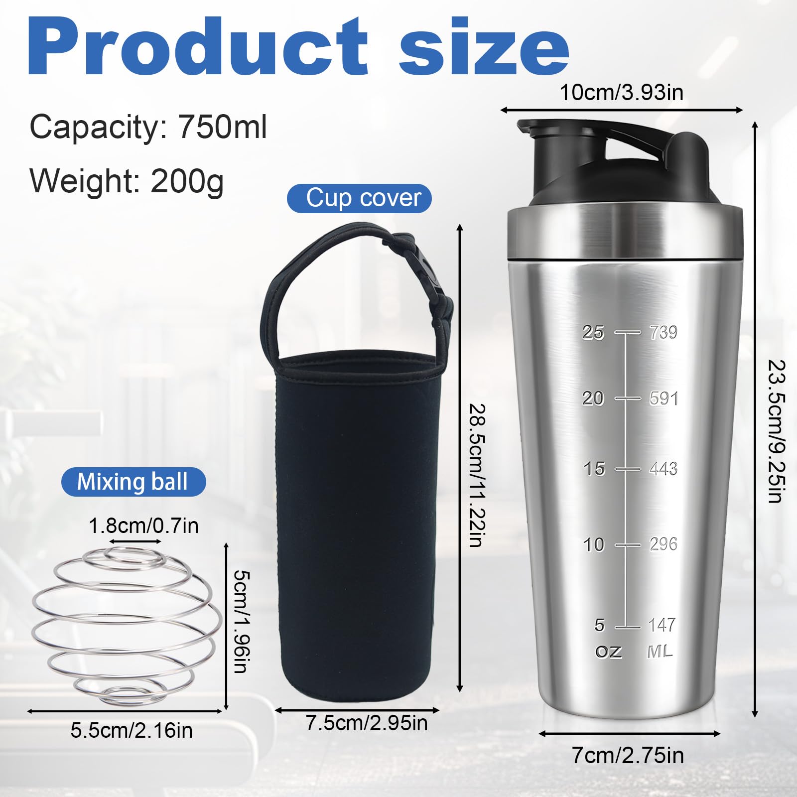 Shaker Acciaio Inox HA BIN 900ml Per Proteine - Con Pallina E Manicotto Termico, Senza BPA