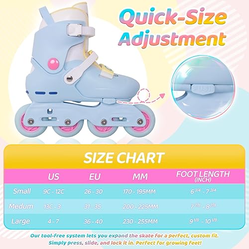 Miniatura 5 de Nattork Patines en línea para niñas, niños, adolescentes, niños de 4 a 16 años, 4 tamaños, cuchillas ajustables para cumpleaños en interiores y
