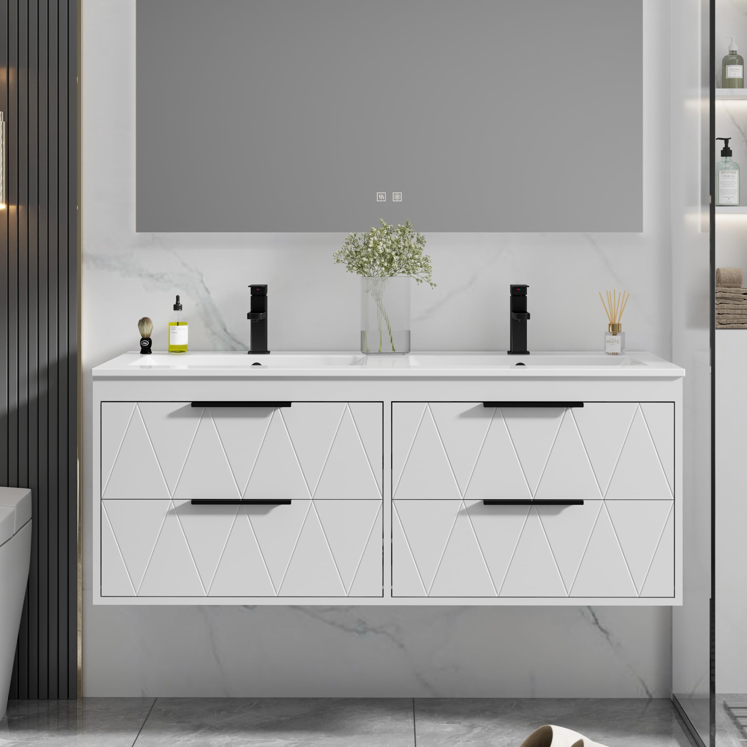 eclife 48' Floating Bathroom Vanity with Sink Combo, Modern Wall-Mounted Cabinet W/Decor Lines