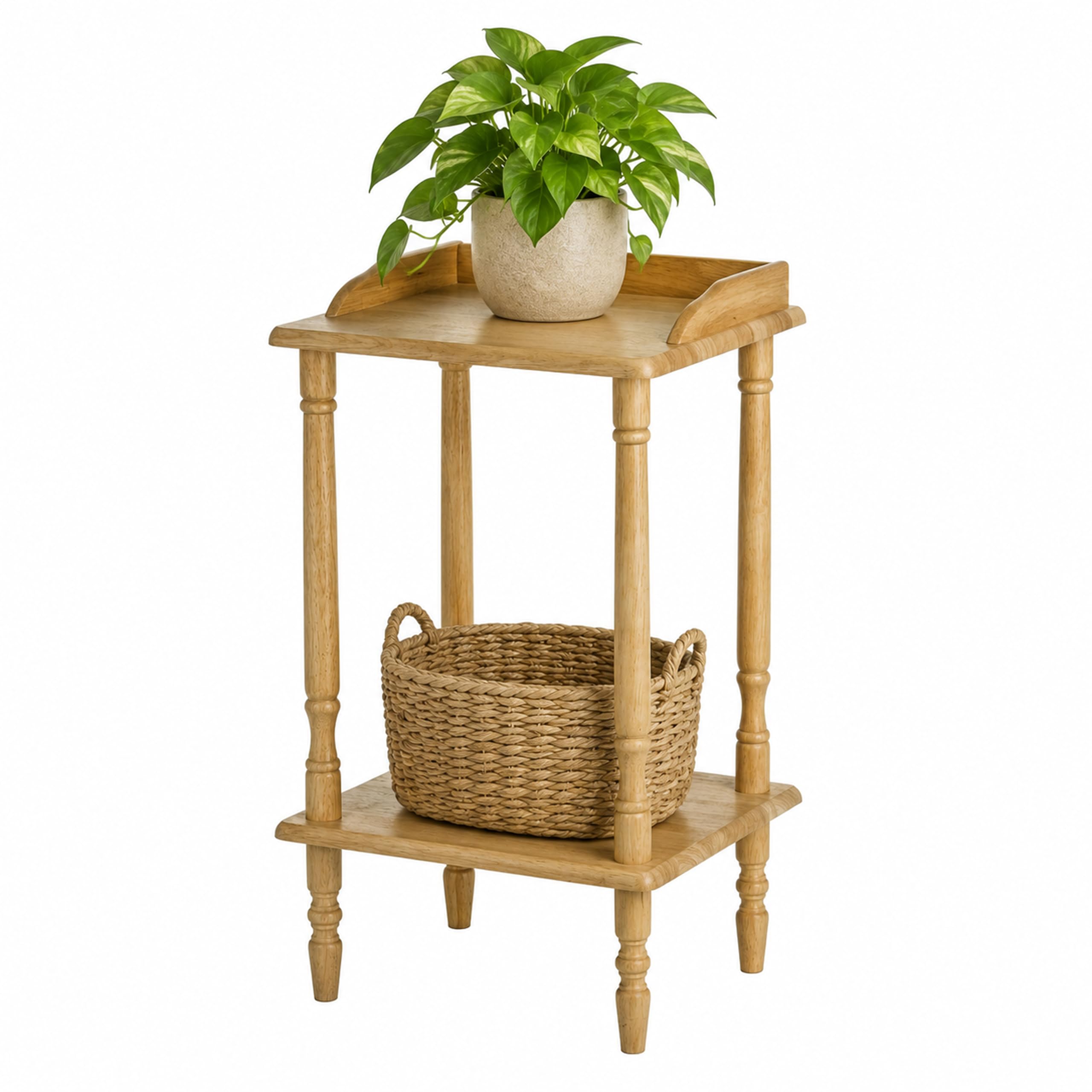 Premier Housewares Rubberwood Rectangle Console Table with Shelves Console Table Narrow Vintage Hall Table Telephone Table 62 X 36 X 29 Cm, Natural