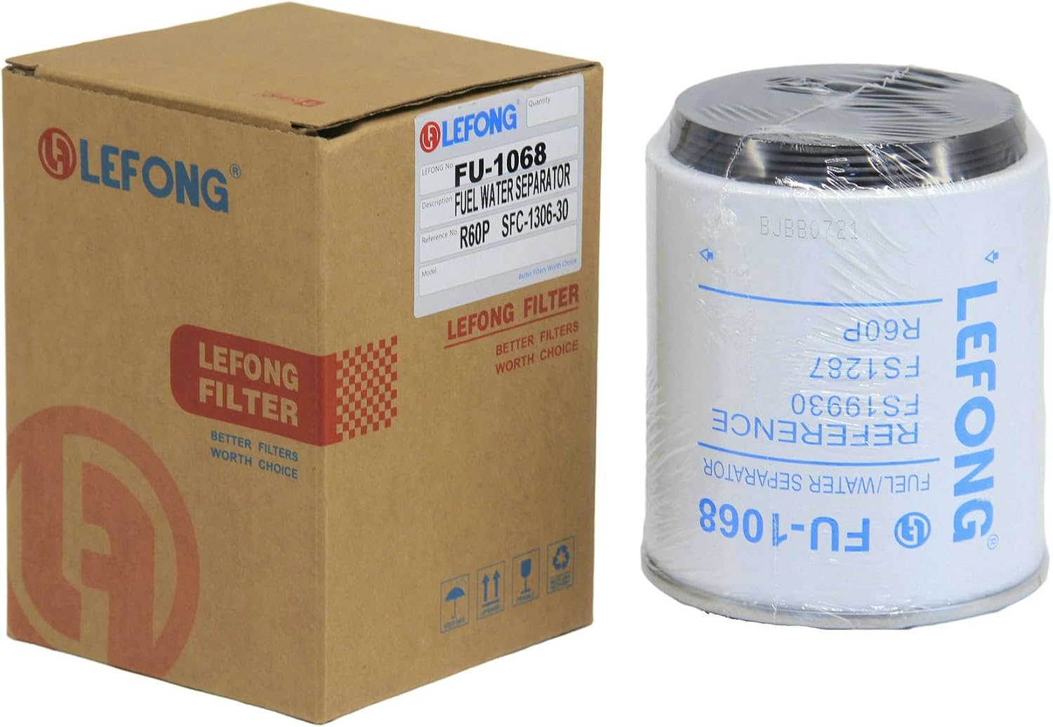 FU-1068 Fuel Water Separator Filter Replaces R60P, R60T, LFF8957, 33231, BF1223-O, FS19687, P551852 Fits Freightliner B2 FB65 FS65 Bus, Hino, Ingersoll Rand