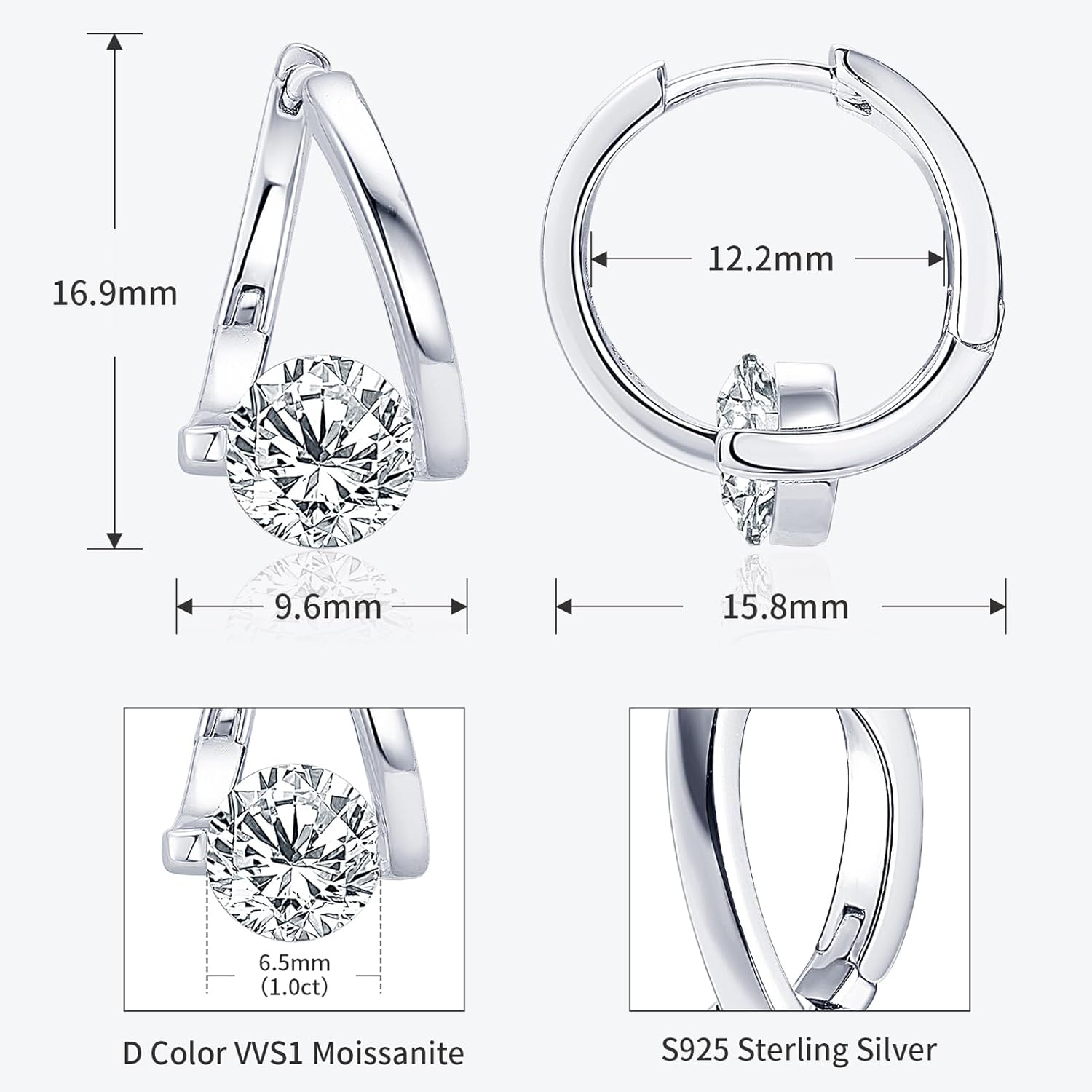 Twist Moissanite Hoop Earrings for Women, 1CT D Color Moissanite VVS1 Clarity 925 Sterling Silver Twist Hoop Earrings for Mom Birthday Christmas Gifts - Image 3