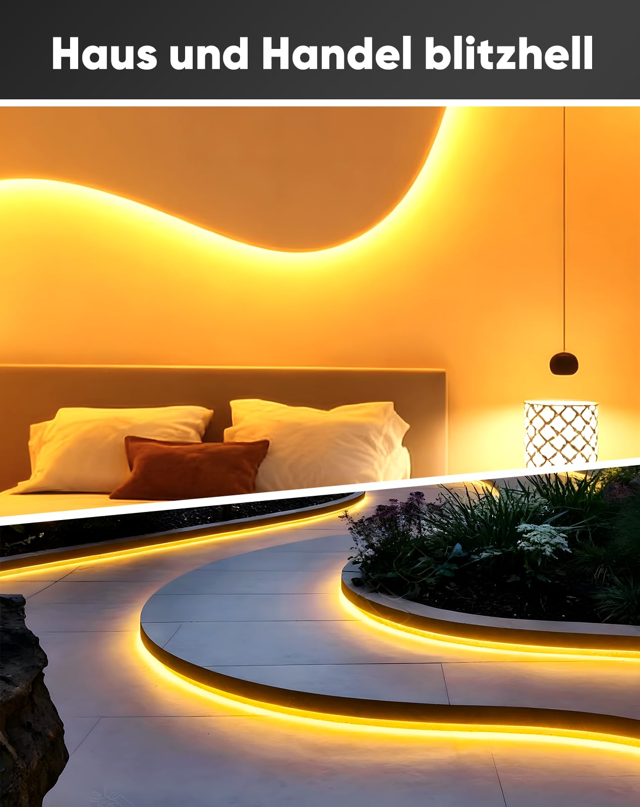 Striscia LED COB Neon AC 230 V, luce bianca calda, 3 m