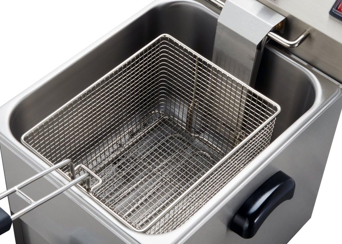 GastroHero Friggitrice elettrica da 10 l, in acciaio inox con rubinetto di scarico, termostato e protezione contro il surriscaldamento, friggitrice compatta ideale per ristoranti e gastronomia
