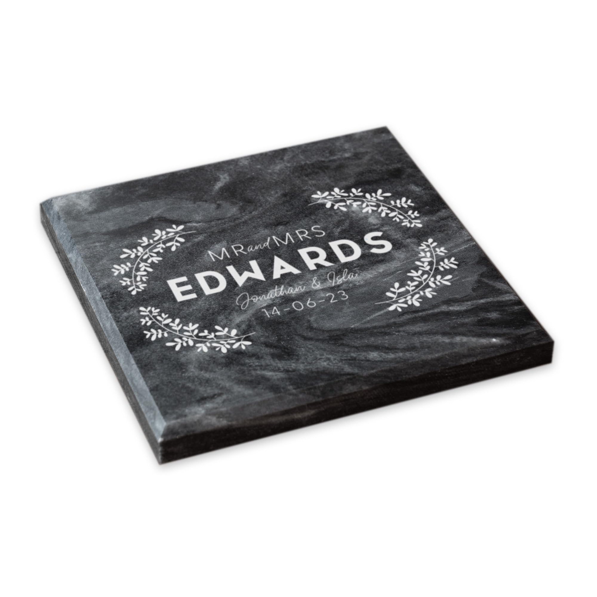 A1 Graphics Ltd Black Personalised Solid Marble Coaster Drink Coaster Mr & Mrs Wedding Gift (Black)