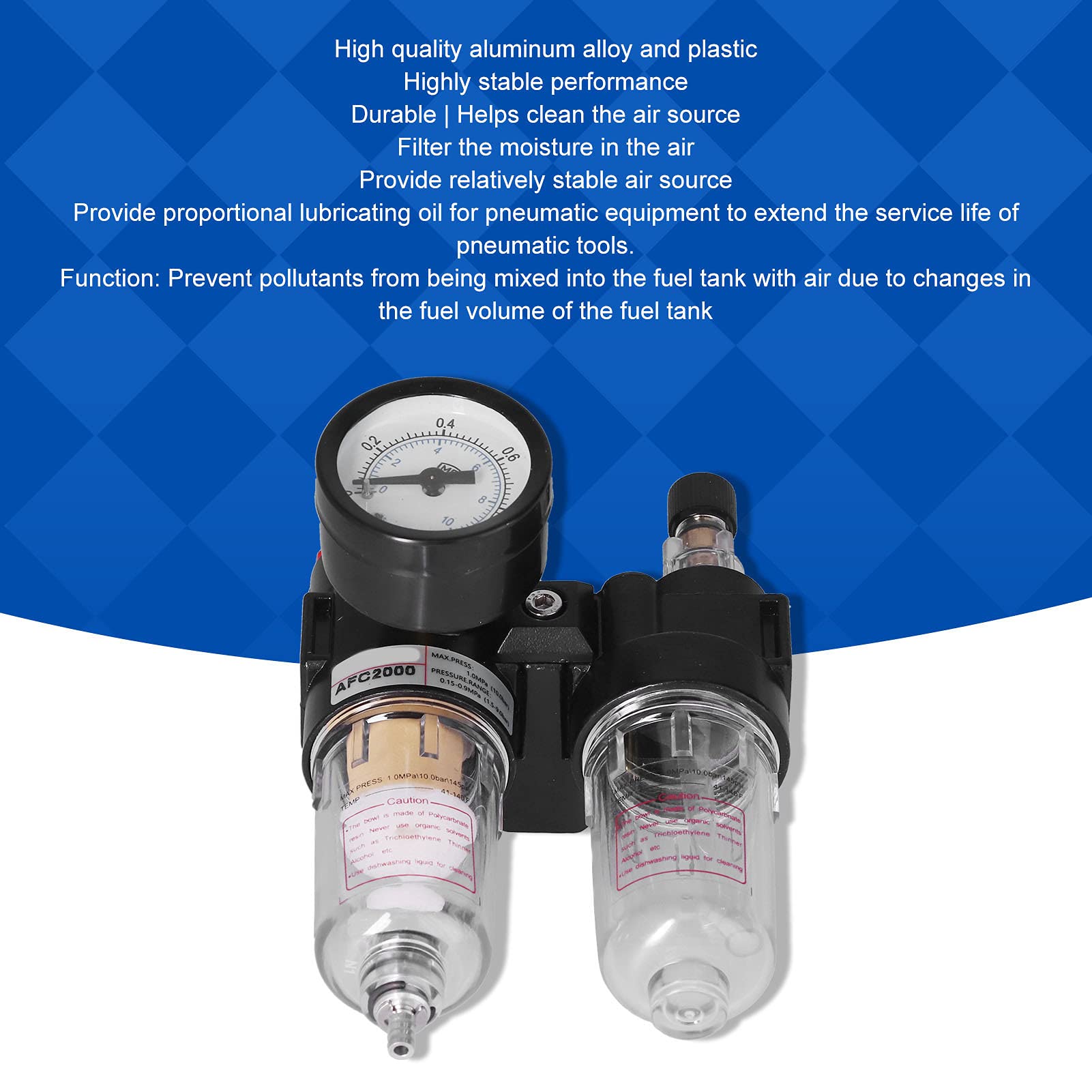 Filtre à Pression D'Air, Régulateur de Pression de Filtre à Air PT 1/4 Pouce, Compresseur D'outil Pneumatique AFC2000, Régulateurs de Filtres Combinés à Air comprimé et