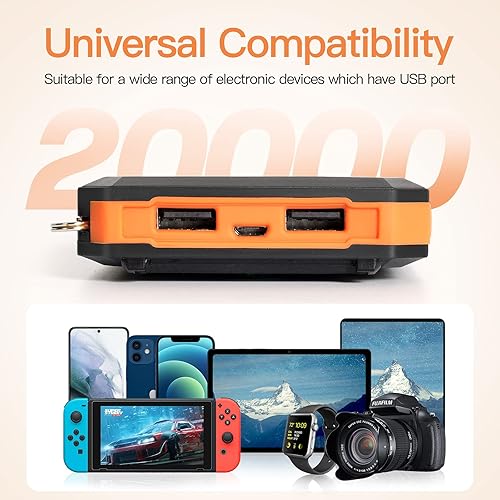 Miniatura 5 de Cargador de batería portátil, cargador solar de 20000 mAh con USB C de 5 V2.1 A, carga rápida compatible con iPhone, iPad, linterna brillante LED