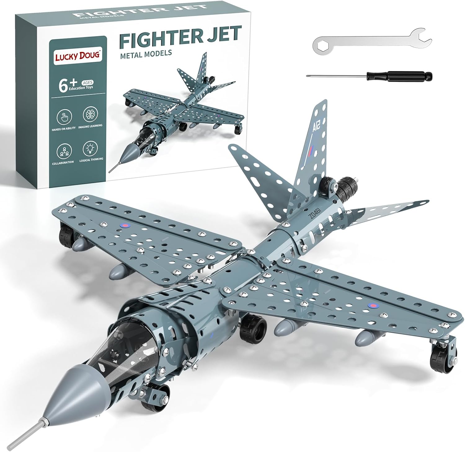 Lucky Doug STEM Building Projects Modelo Airplane Jet Set - Brinquedos de constru&ccedil;&atilde;o para crian&ccedil;as de 8 a 12 anos, Kit de ci&ecirc;ncia de montagem para meninos 8 9 10 11 12 anos