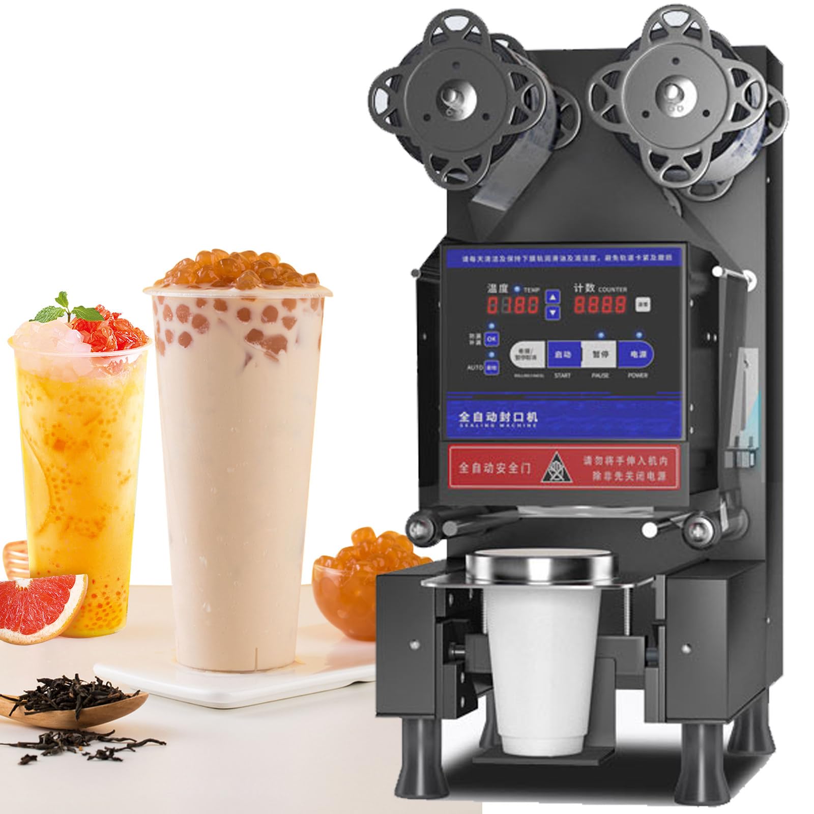 AYCDL Automatic Cup Sealing Machine, 540-760 Cups/H Cup Sealer Machine Adjustable Temperature 90/95mm Sealing Machine