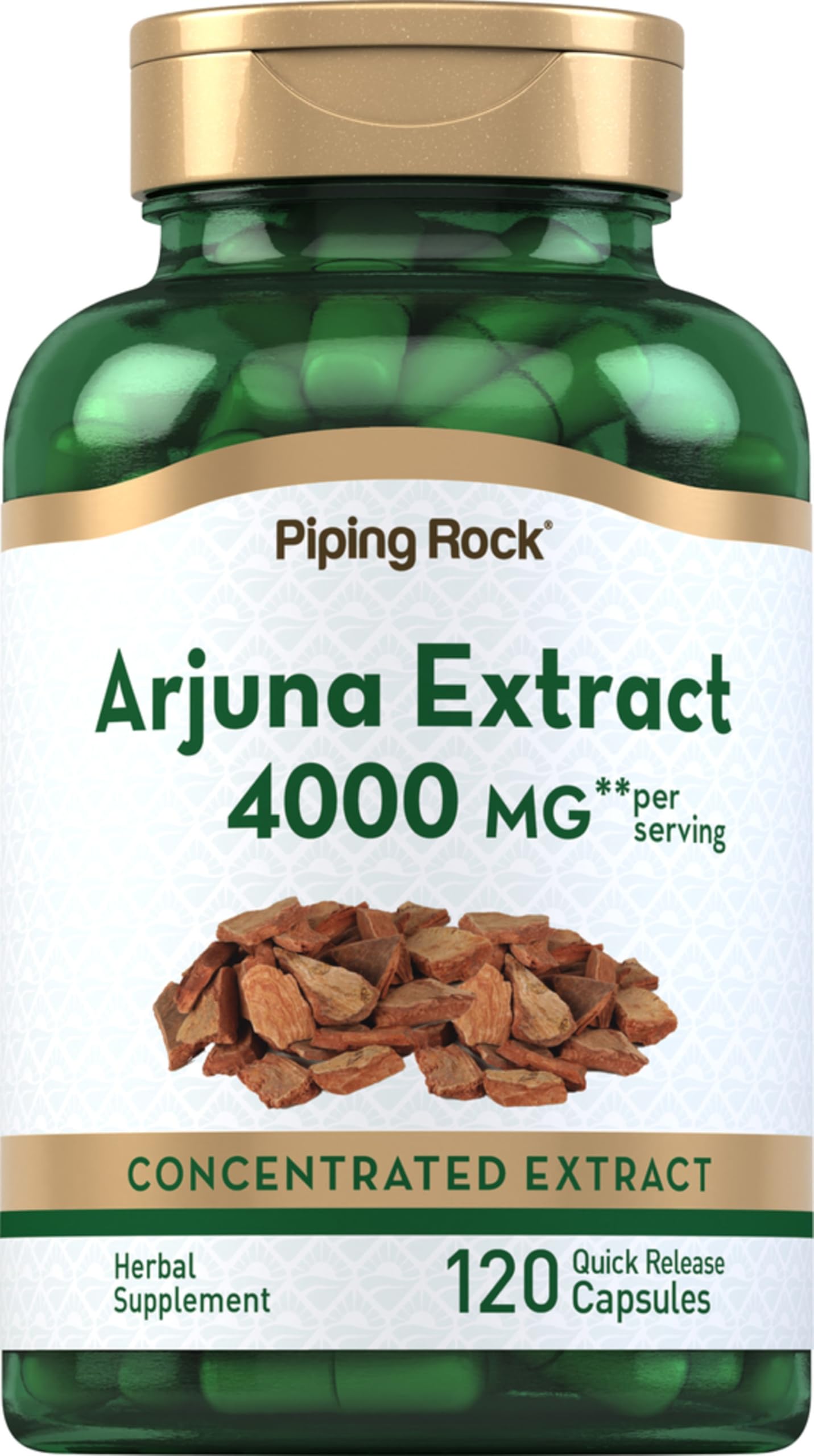 Piping Rock Arjuna Extract | 4000 mg | 120 Capsules | from Arjuna Bark Herb | Concentrated Herbal Supplement | Non-GMO, Gluten Free