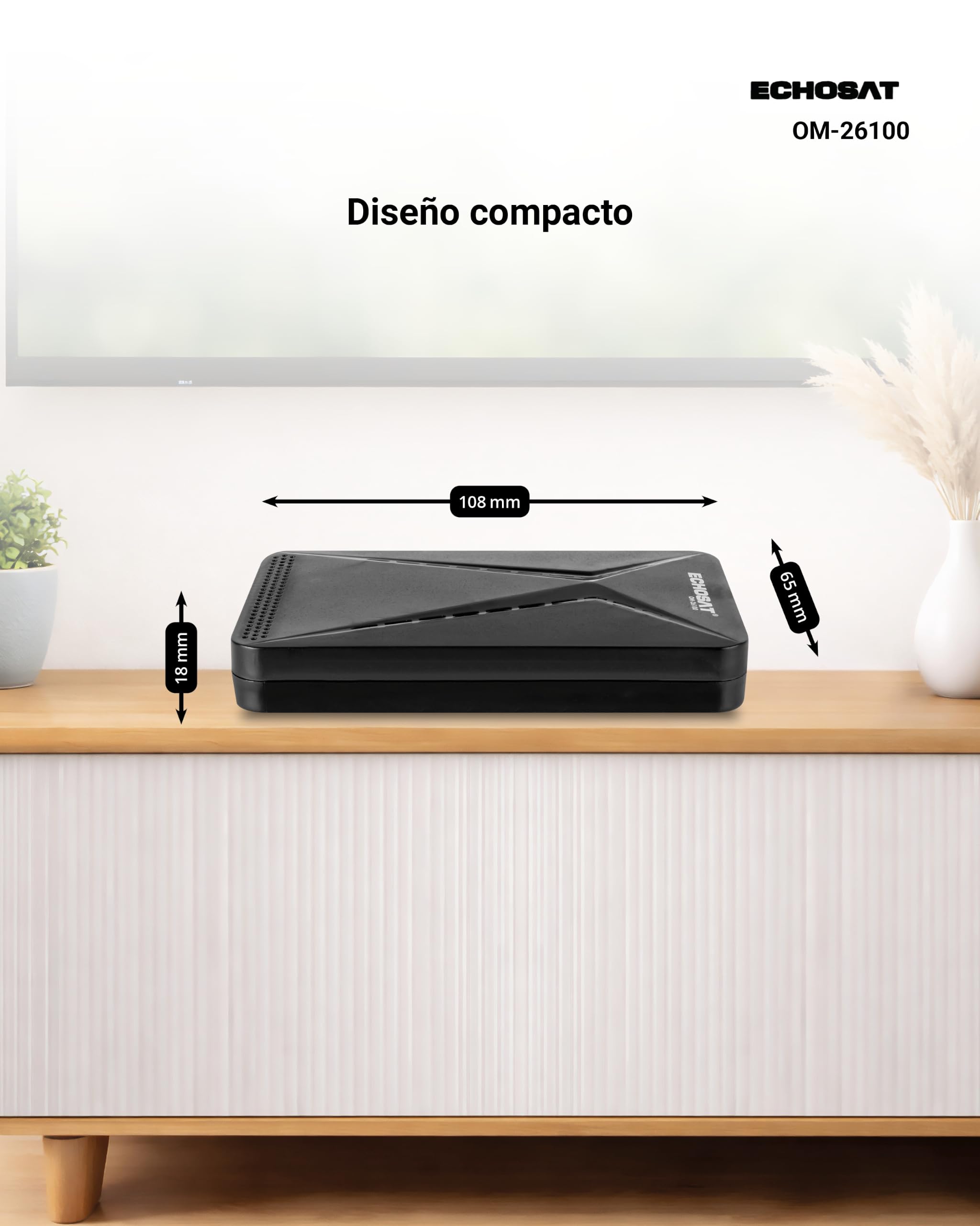 OM-26100 – Receptor satélite HD para Montaje Oculto – Negro | Carcasa muy compacta, solo 10,8 × 1,8 × 6,5 cm, DVB-S2, USB para reproducción multimedia, HDMI
