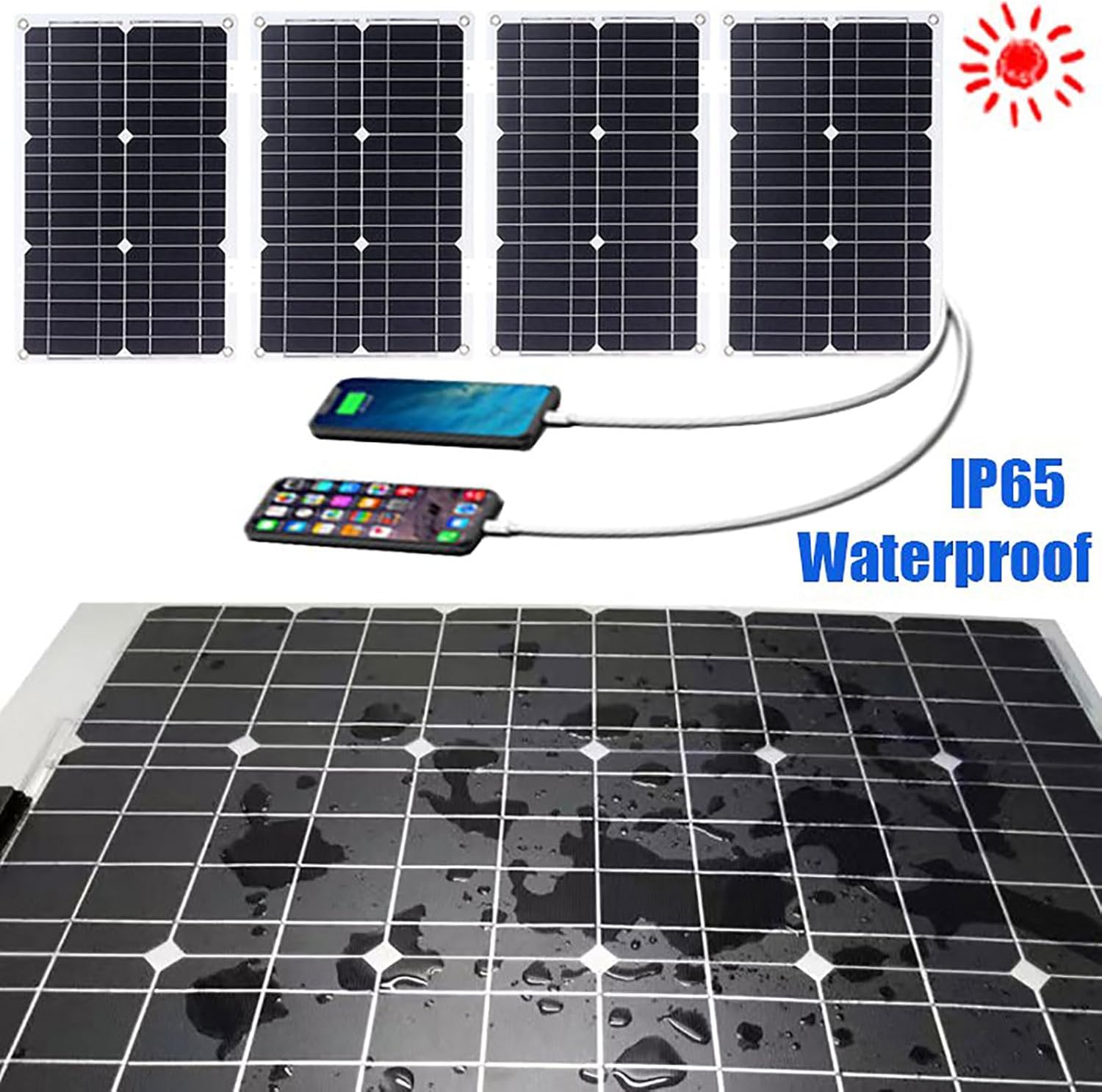 6000W Off-Grid Solar Power Kit with 100W Waterproof Solar Panel & 50A Charge Controller for RVs, Boats, and Emergency Use(Black)