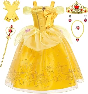 Princess Dress for Girls Princess Costume Halloween Cosplay Birthday Party Dress Up Outfits Yellow