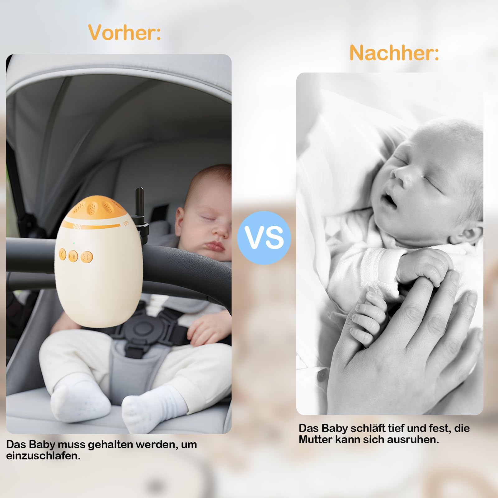 Smofrees Kinderwagenschaukler, Automatische Babywippe mit Gerät für weißes Rauschen, Einschlafhilfe Baby wiederaufladbar (USB)，Beige - 5