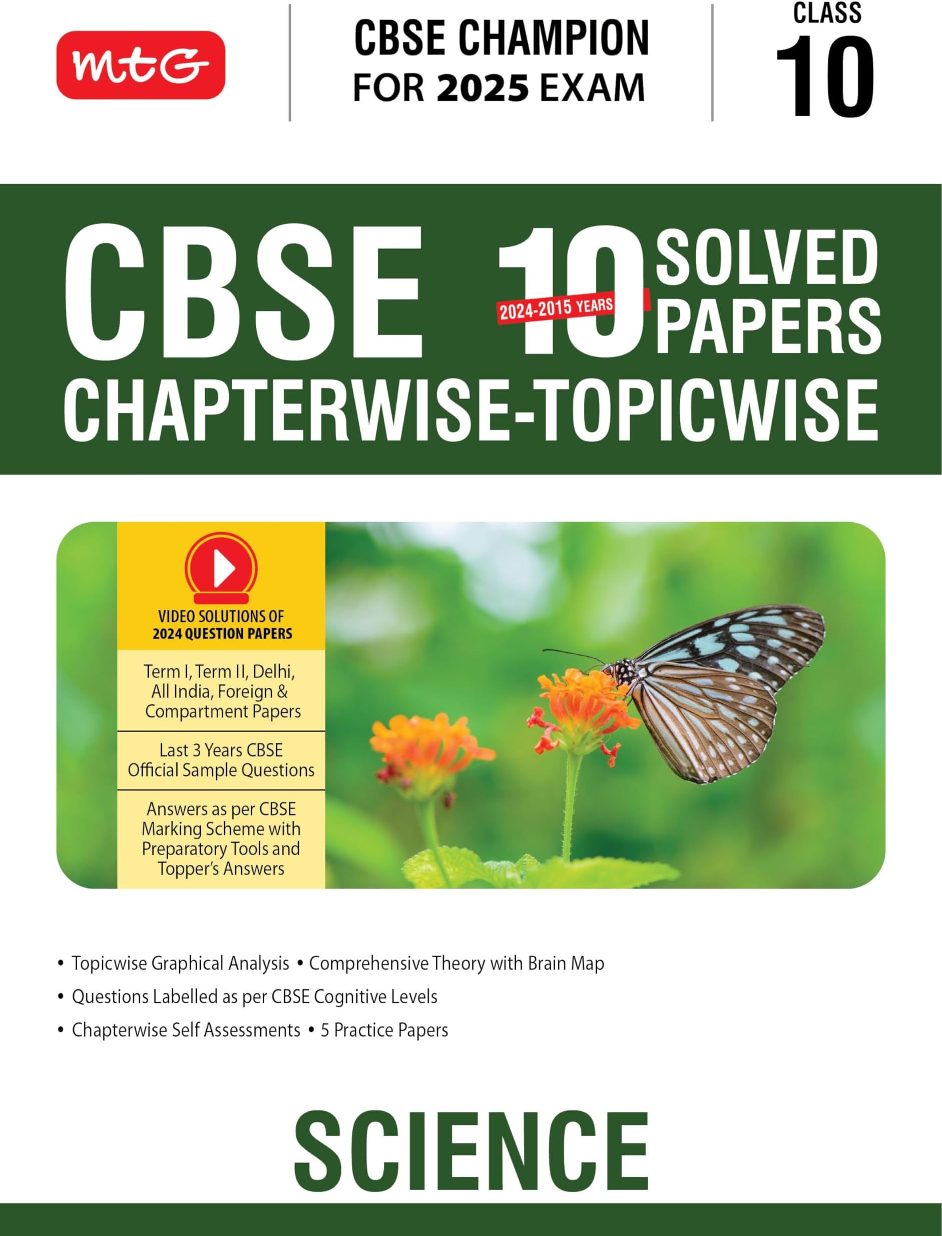 MTG CBSE 10 Years (2024-2015) Chapterwise Topicwise Solved Papers Class 10 Science Book - CBSE Champion For 2025 Exam | CBSE Question Bank With Sample ... Solution of PYQs (Based on Latest Pattern)
