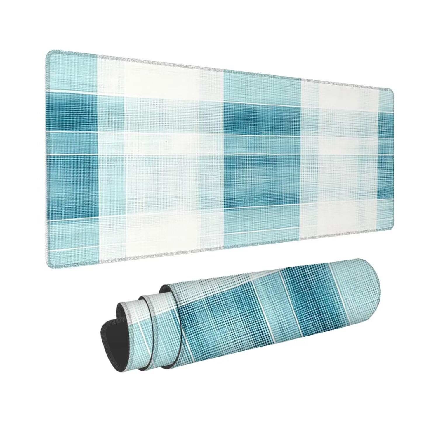 Podkładka pod mysz do gier XXL duża mysz 1600 x 800 mm, duża podkładka pod biurko z antypoślizgową gumową podstawą dla graczy, poprawia precyzję i szybkość (niebieski w kratkę) o-492