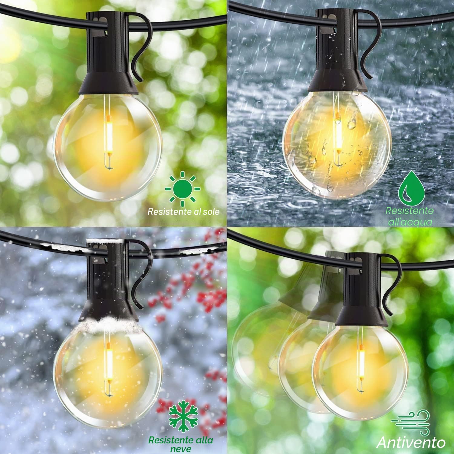 Catena Luminosa Esterno - 45m 58+2 G40 LED Lampadine Luci da Esterno Giardino IP44 Impermeabile Infrangibile Catene Luminose Esterni Decorative per Terrazzo Partito Balcone (45m 58+2)