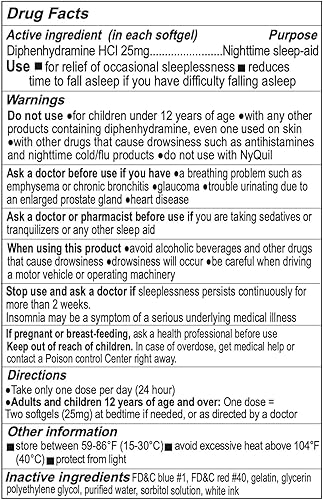 Miniatura 6 de RXZELL Ayuda para dormir, difenhidramina HCl 25 mg, 220 cápsulas blandas - Duerme más rápido, sueño reparador más profundo, no forma hábito