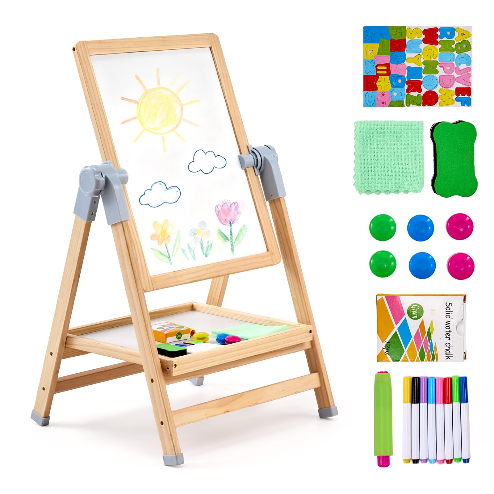 Amazon.com: VEVOR Art Easel for Kids, 2-in-1 Wooden Double-Sided