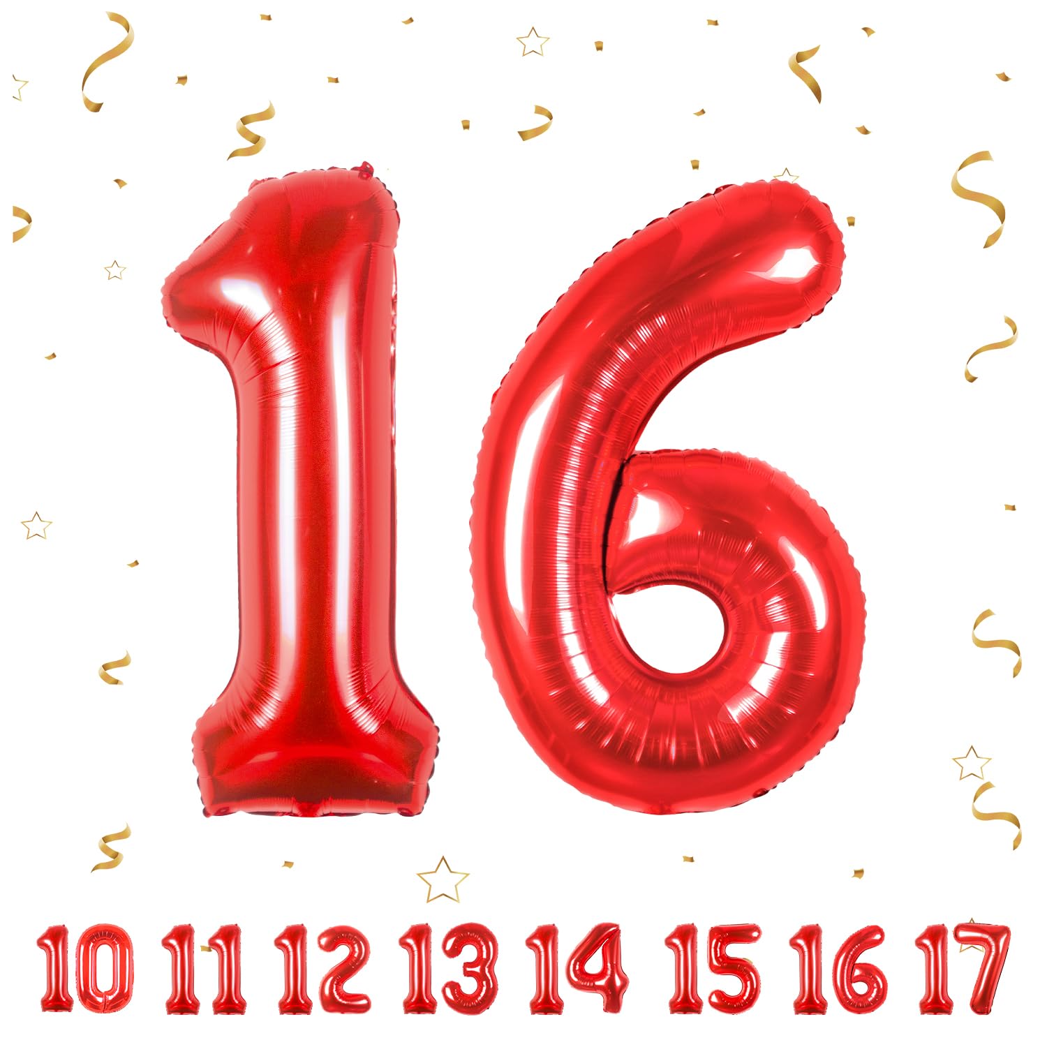 Geburtstag zahlen luftballon 16 jahre | Folienballon Rot- Folienballon in 40"-101cm Geburtstagsdeko - Ballon Zahl Deko zum Geburtstag fliegt mit Helium für Mädchen Junge 16.Geburtstags
