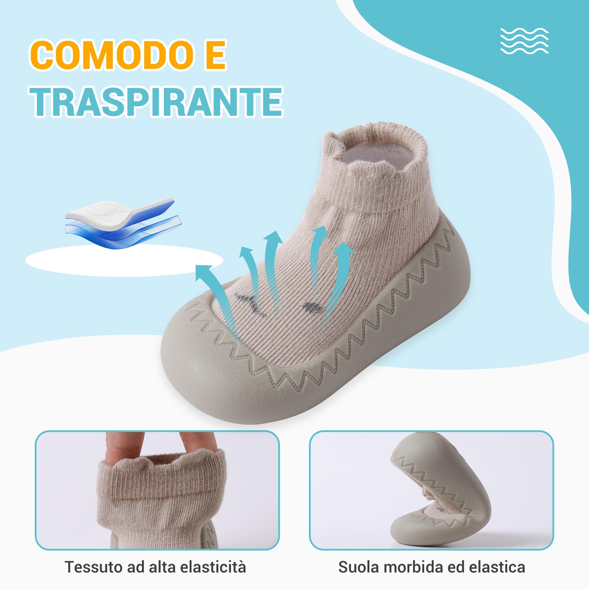 XQ&XG Calzini Scarpe Antiscivolo per Bambini, Scarpe Primi Passi Neonato, Suola Morbida Antiscivolo, Scarpe Traspiranti per Bambino Unisex Calzino Pantofole