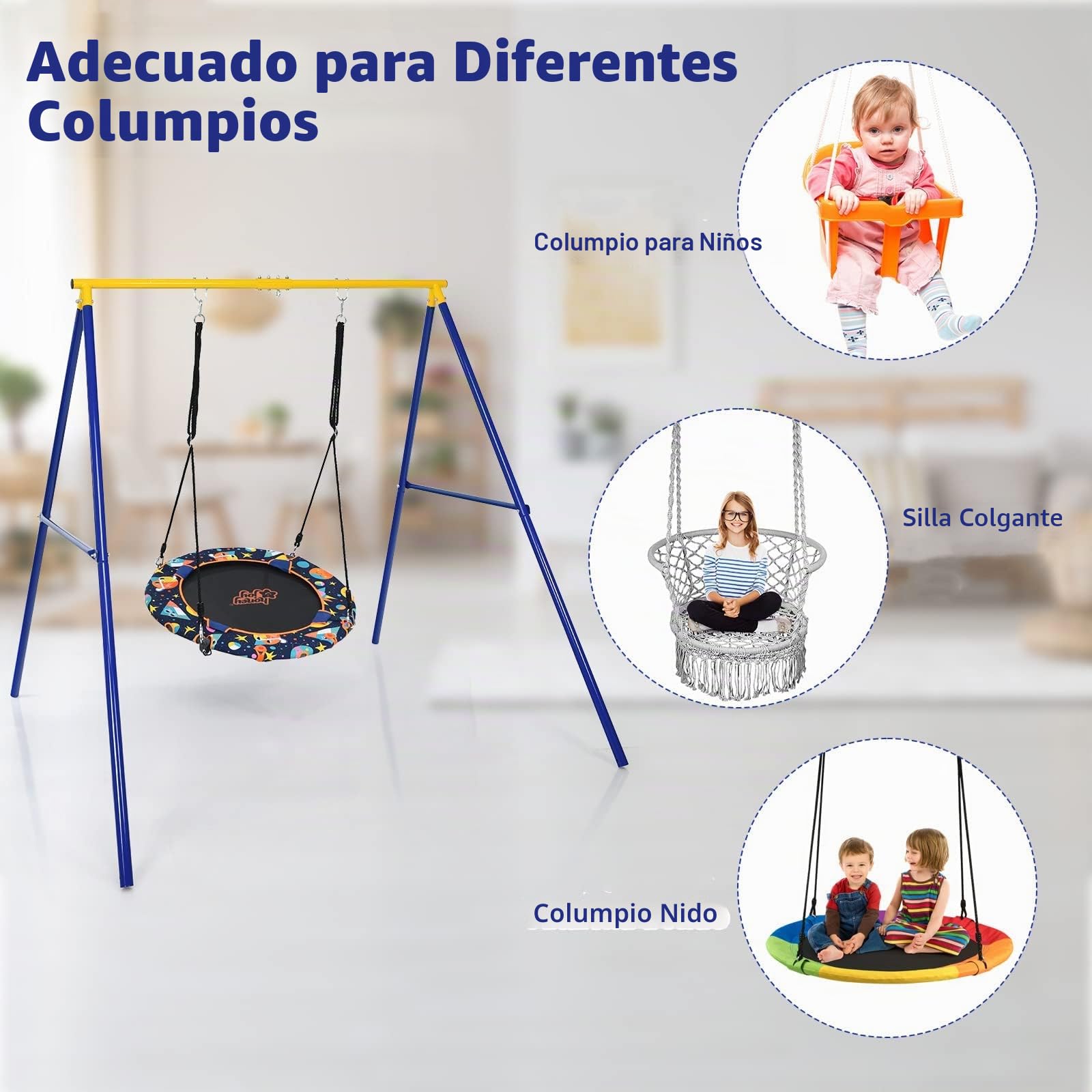 RELAX4LIFE Soporte para Columpio Individual de Hierro con Capacidad de Carga de 200 kg, Marco de Columpio con 3 Ganchos para Colgar, 195 x 181 x 184 cm (Marco-1-Amarillo)