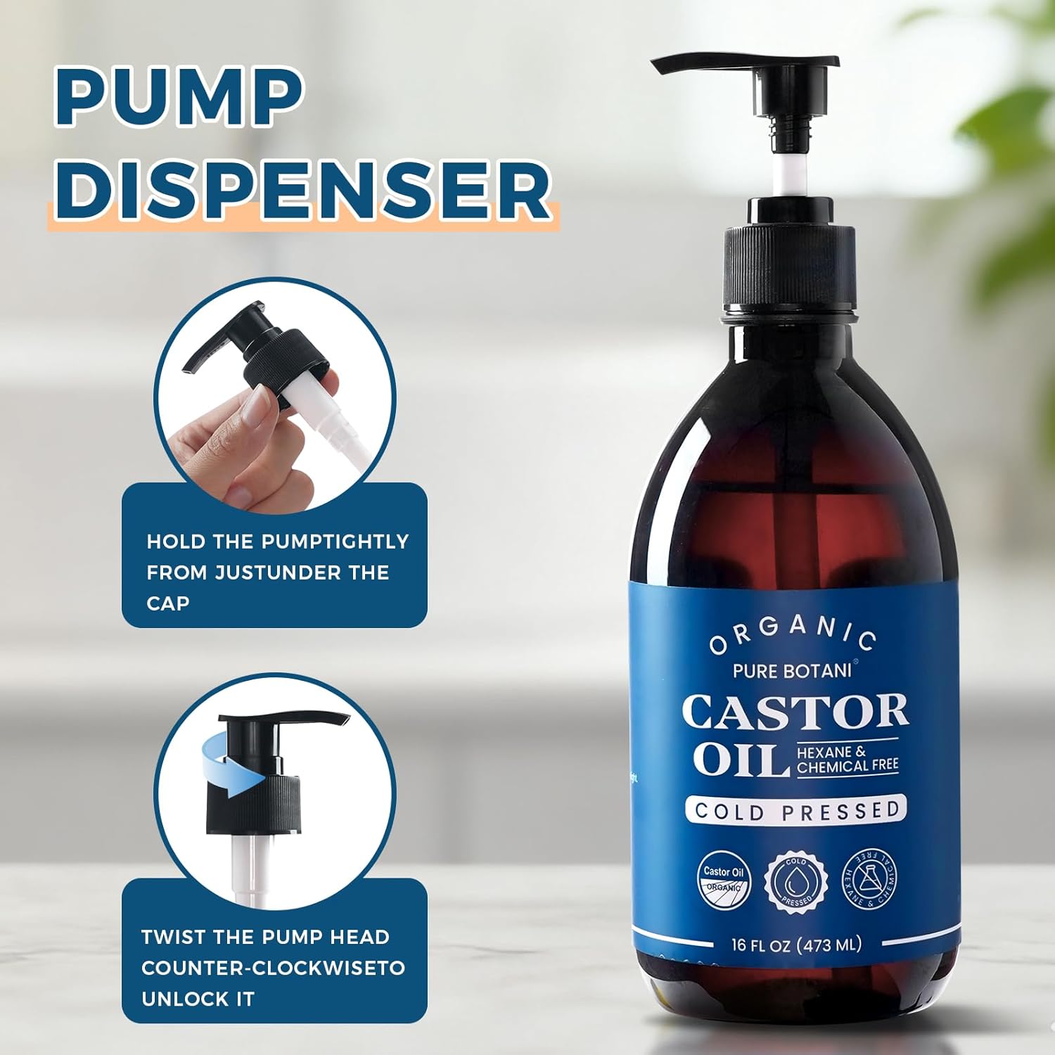 Castor Oil Organic Cold Pressed,100% Pure Hexane Free, Unrefined Natural Oil for Hair Growth, Eyelashes, Eyebrows, Skin & Body Moisturizing,16Oz - Image 5