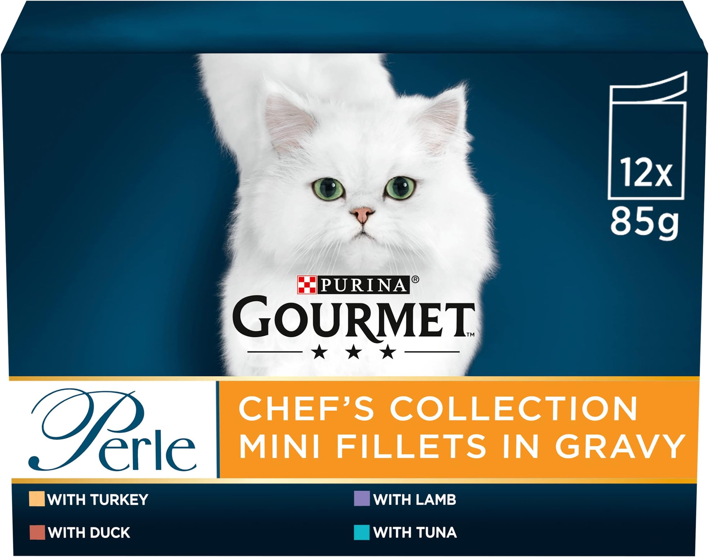 GOURMET Perle Chef's Collection Mini Fillets in Gravy Wet Cat Food 12x85g (Pack of 4)