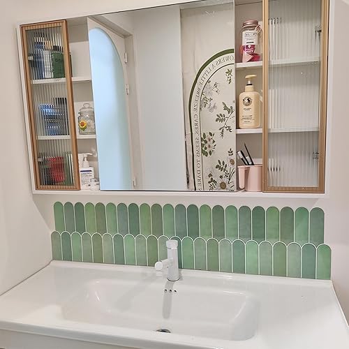 Miniatura 5 de Azulejos de pared verdes para despegar y pegar, autoadhesivos, extraíbles y aptos para inquilinos, azulejos de plumas (10 hojas)