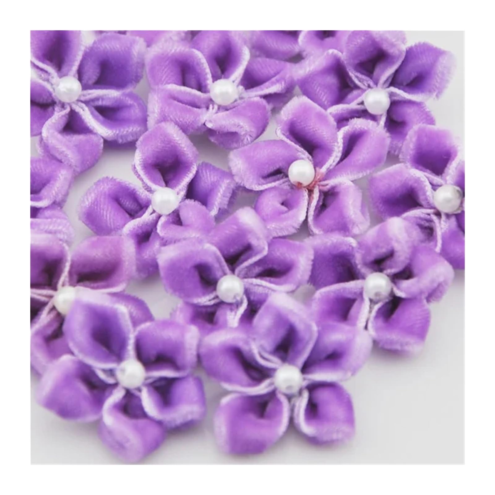 KiddiBubzi 20pcs Velet Ribbon Flowers W/bead Appliques Wedding Decoration Sewing Crafts(Purple)