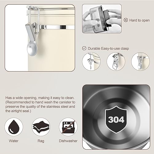 Miniatura 6 de ShanSon Recipiente hermético de café de acero inoxidable con válvula de liberación de CO2 y recipiente de café para granos, molidos, azúcar, harina,