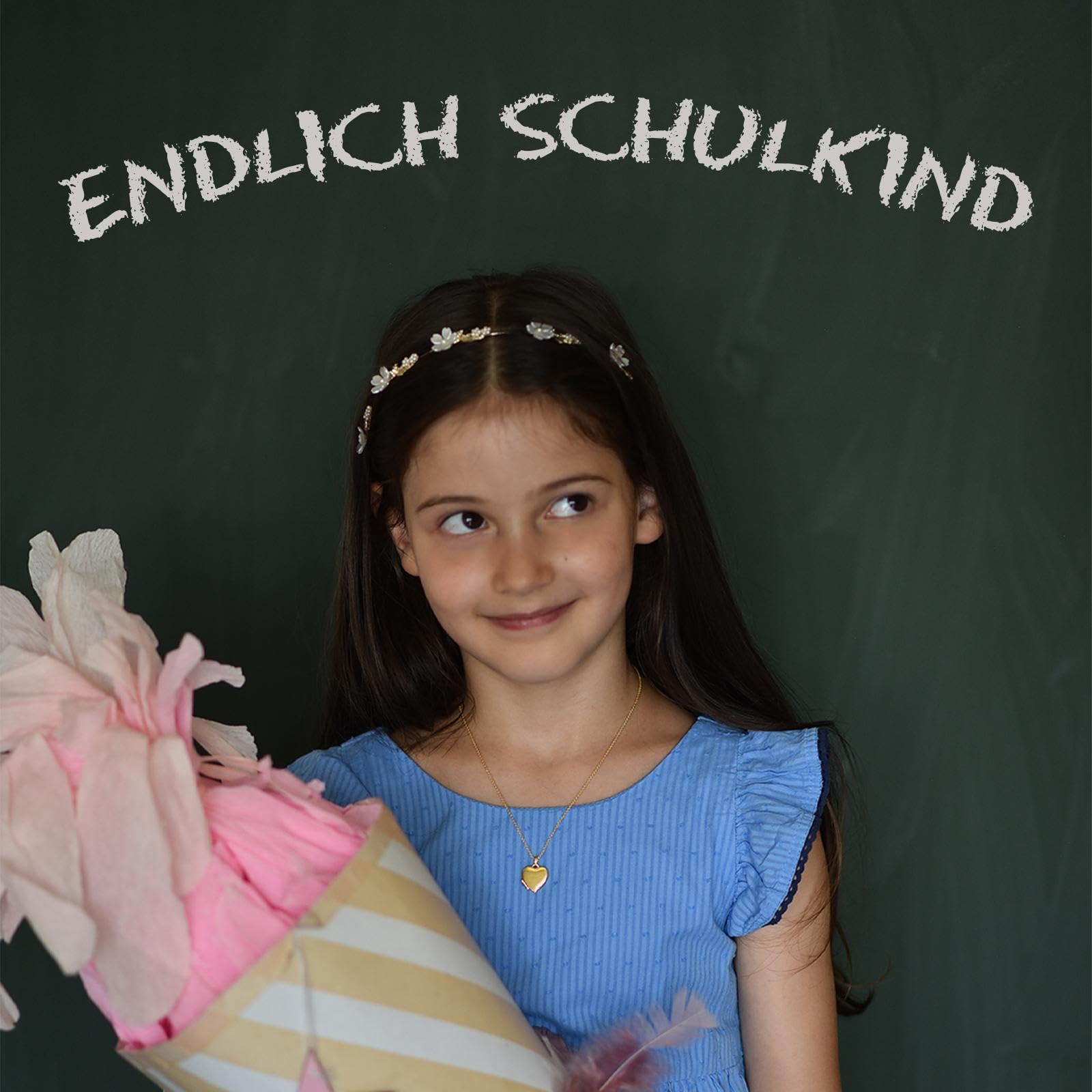Geschenk zur Einschulung Mädchen, Kinder Herz Medaillon zum Öffnen | für Bilder Silber 925 und Gold / Rosegold vergoldet, Halskette 38cm, Foto Upload & Gravur, Schmuck Geschenke zum Schulanfang