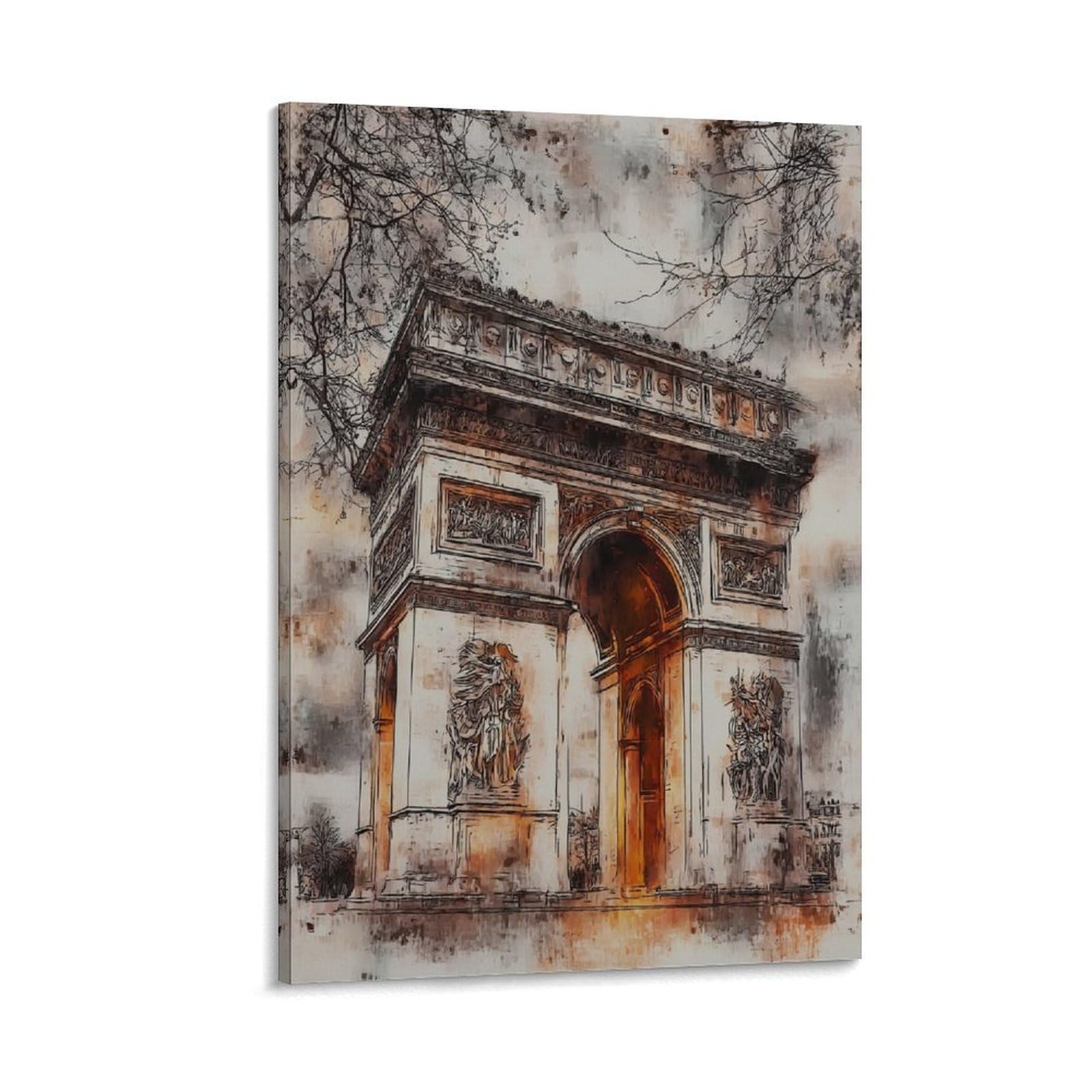 Lcynnh Frame-Style Paris France Arc De Triomphe 24X36inch(60X90cm) Vintage Travel Poster Watercolor Canvas Art