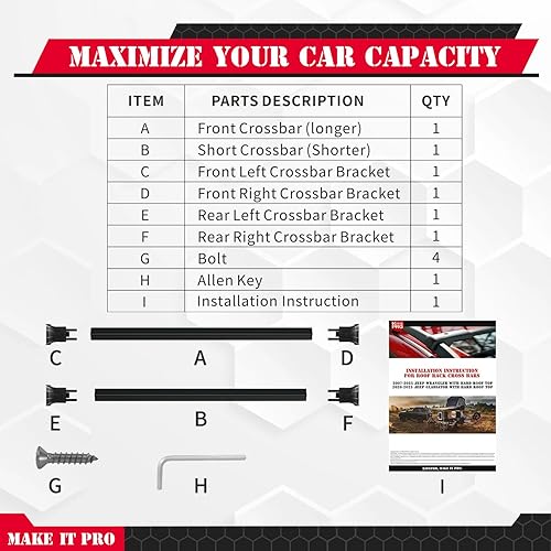 Vista 45 de KitsPro Barras transversales para portaequipajes de techo de 260 libras para Jeep Grand Cherokee 2011-2021