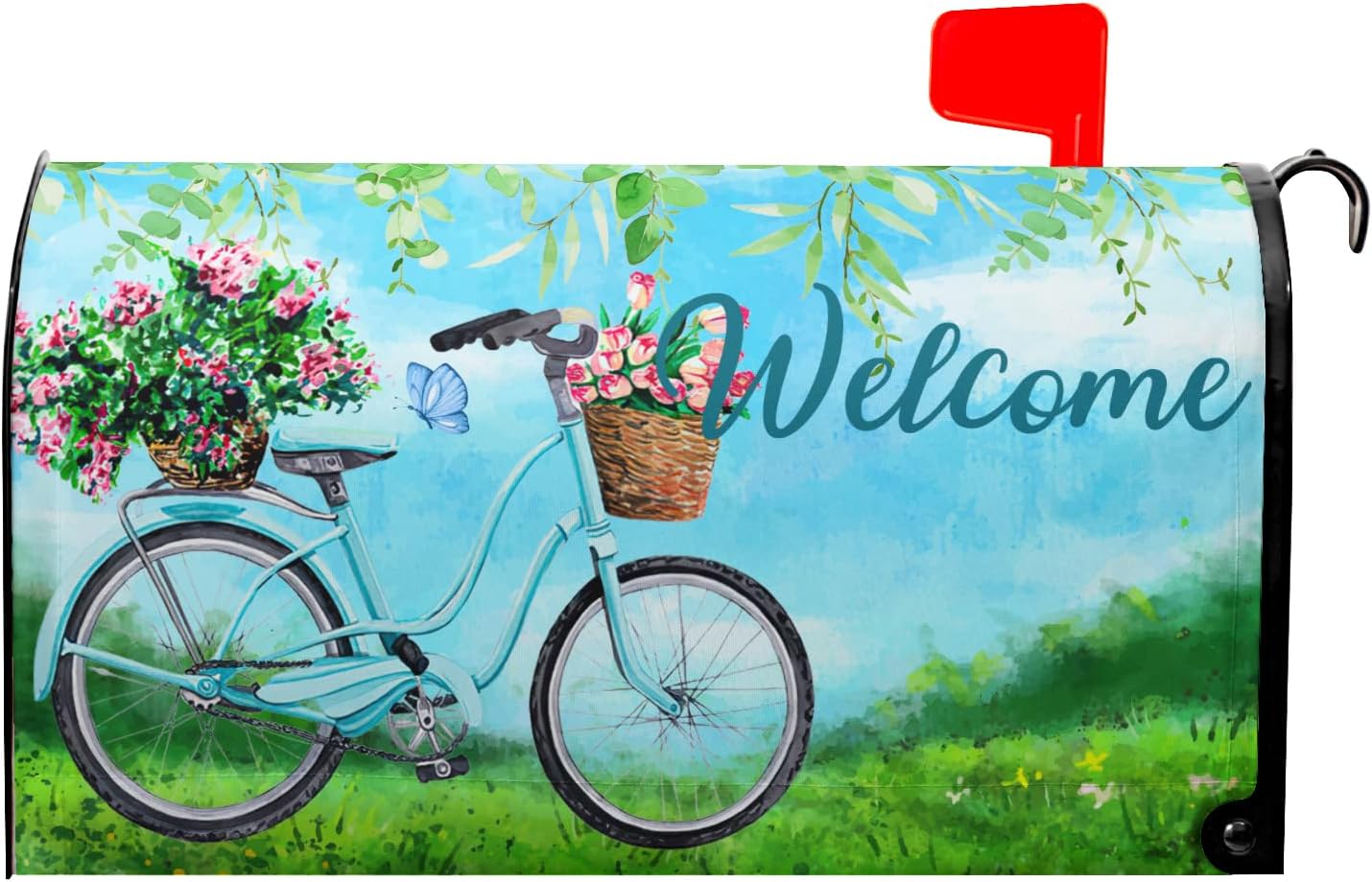Spring Mailbox Covers Magnetic Colorful Flowers Leaf Mailbox Cover Standard Size 25.5 x 21 Inch Spring/Summer Holiday Welcome Mailbox Wrap Post Letter Box Cover Decorative for Home Outdoor Garden