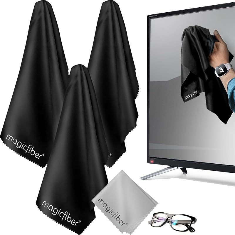 MagicFiber Paño de limpieza de microfibra extra grande para pantallas de TV y monitores | Ideal para OLED, computadoras, portátiles, automóviles y productos electrónicos, limpiador de anteojos y lentes