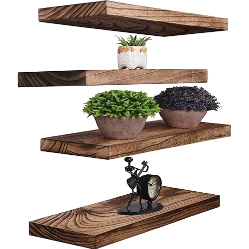 Wood Floating Shelves Rustic Wall Shelves for Bedroom Set of 4 Light Brown