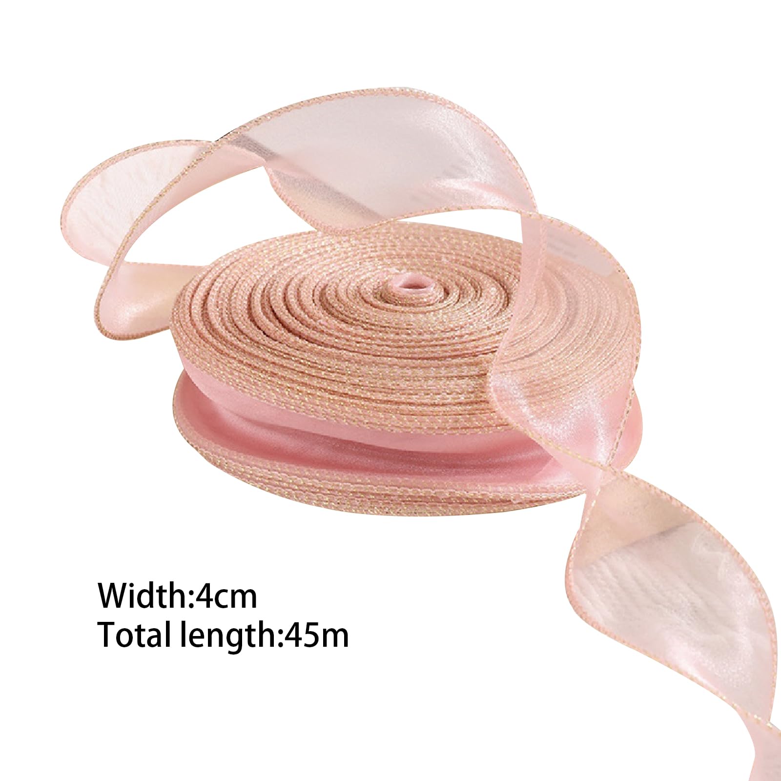 4cm*45 Yard Organza Chiffon Ribbon Gold Edge Sheer Chiffon Ribbon for Bouquet Gift Wrapping Pink - Image 4