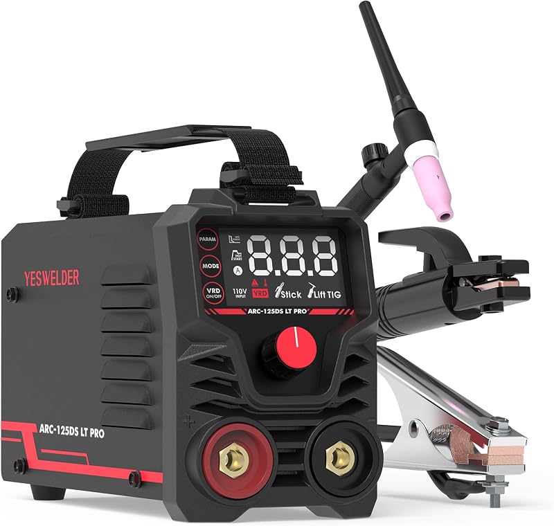 YESWELDER Mini soldadora de arco de 125 amperios con antorcha TIG de elevación | Máquina soldadora portátil de fuerza de arco IGBT 110V MMA con arranque en caliente con pantalla LED grande