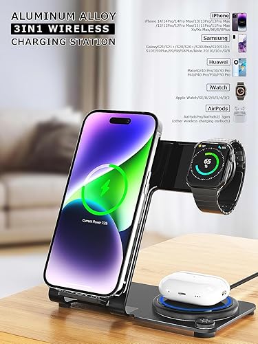 Miniatura 3 de Cargador inalámbrico 3 en 1, soporte de carga inalámbrica de aleación de aluminio de 18 W, carga rápida para iPhone 17161514131211ProMaxXSXRX8,