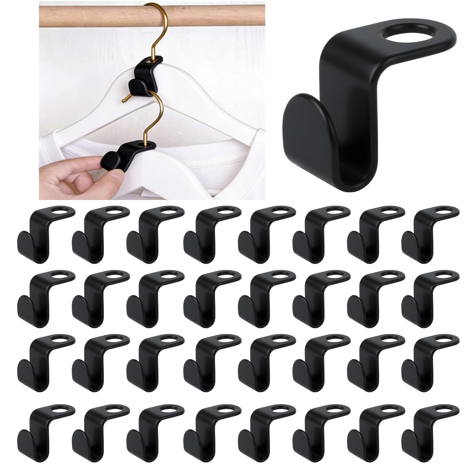 100 Pcs Space Saving Hanger Hooks, Black Multi Hangers Space Saving Hangers for Clothes Space Savers Hooks, Clothes Hanger Connector Hooks Extender Clips for Wardrobe Storage Organiser