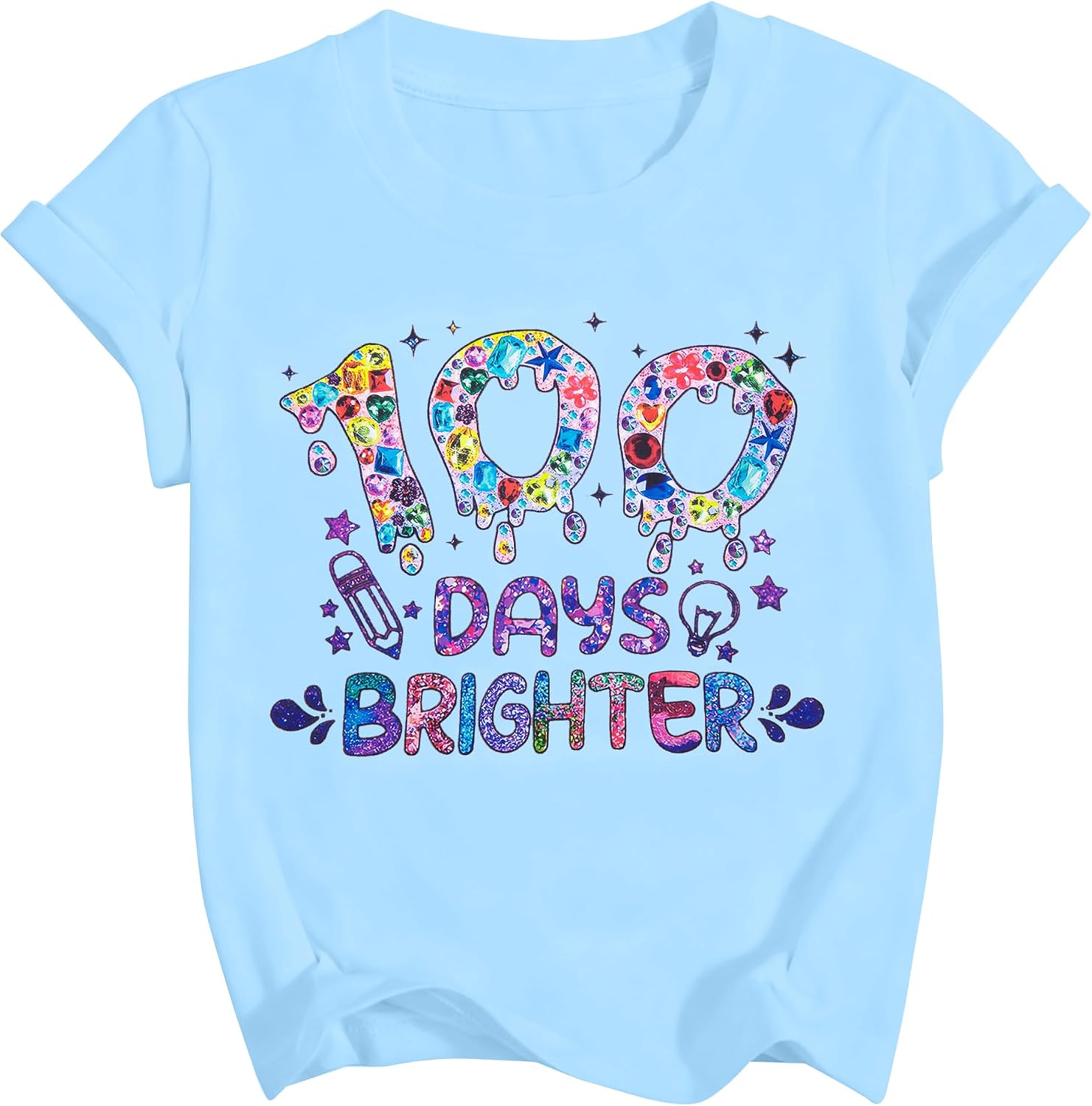 100 Days of School Shirt Girl: 100 Days Brighter Shirts Kid Cute 100th Day of School Graphic Tee Tops