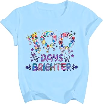 100 Days of School Shirt Girl 100 Days Brighter Shirts Kid Cute 100th Day of School Graphic Tee Tops