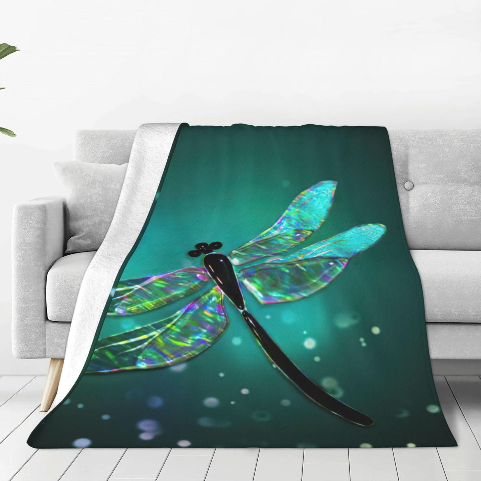 Edwal Black Galaxy Animal Dragonfly Print Soft Warm Blankets Fleece Throw, Lightweight Flannel Fleece Blanket For Bed Sofa Couch